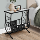 Monarch Specialties - 3314 Table D'Appoint - Metal Noir Satine Avec Verre Trempe-Support en métal délicat d'aspect tissé