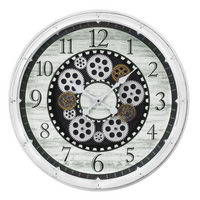 Monarch Specialties - Horloge - 20 po Rond - Mécanisme D'Engrenage - Horloge Murale - Blanc Antique - Transitionnel-Une horloge murale ronde de 20 pouces, tendance et chic, avec un mécanisme à engrenages blanc et bronze unique en son centre pour un look sophistiqué