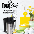 Total Chef 6-Speed Hand Mixer - Black and Stainless Steel-Powerful motor 250 watt motor with 6 mixing speeds allows you to reach the perfect consistency for every recipe