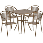 Table de jardin carrée de 28 po en acier doré et 4 chaises au dossier rond, intérieur/extérieur [CO-28SQ-03CHR4-GD-GG]-Revêtement thermolaqué doré