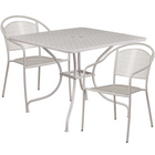 35.5'' Square Light Grey Indoor-Outdoor Steel Patio Table Set with 2 Round Back Chairs [CO-35SQ-03CHR2-SIL-GG]-Light Grey Powder Coat Finish