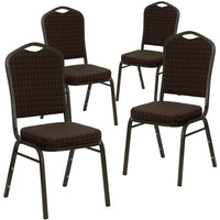 Flash Furniture – Chaise banquet empilable Hercules avec dossier en couronne, tissu brun à motifs et châssis doré, 4/paquet-Ensemble de 4 chaises de banquet polyvalentes