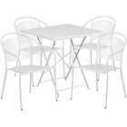 Table de jardin carrée (28po) et pliable en acier blanc/4 chaises au dossier rond, intérieur/extérieur [CO-28SQF-03CHR4-WH-GG]-Revêtement thermolaqué blanc