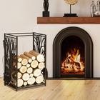 HOMCOM - Porte-bûches extérieur- support à bois- noir-Sert également de décoration chic avec des motifs d’arbres sur les côtés 