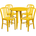 30'' Round Yellow Metal Indoor-Outdoor Table Set with 4 Vertical Slat Back Chairs [CH-51090TH-4-18VRT-YL-GG]-Metal Cafe Table