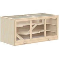 PawHut Wooden Hamster Cage Rat Cage with Slide & Tray - Natural Wood-A great living home and exercise area combined in it