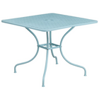 Table de jardin carrée en acier de 35,5 po et 2 chaises au dossier carré, intérieur/extérieur, bleu ciel [CO-35SQ-02CHR2-SKY-GG]-Revêtement thermolaqué bleu ciel
