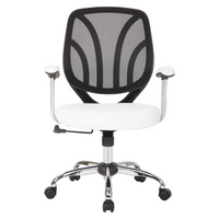 Work Smart - Fauteuil avec dossier en maille noire et siège en similicuir blanc-Dossier en maille noire perméable à l'air avec support lombaire intégré