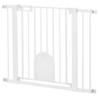 PawHut 30"-41" Extra Wide Pet Gate Barrier with Small Door - 30"H - White-This safety gate for stairs allows door can swing in both direction