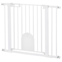 PawHut 30"-41" Extra Wide Pet Gate Barrier with Small Door - 30"H - White-This safety gate for stairs allows door can swing in both direction