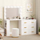 HOMCOM - Coiffeuse avec miroir et 12 lumières led - 46,5 po L x 30,7 po l x 53,1 po H - blanc-Les tiroirs à fermeture douce assurent une utilisation silencieuse et fluide 