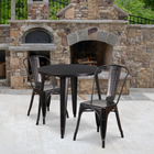 Table ronde de 30 po en métal avec 2 chaises à café, intérieur/extérieur, noir antique et or [CH-51090TH-2-18CAFE-BQ-GG]-30 larg. x 30 prof. x 29,50 haut. (po)