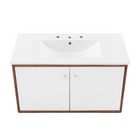 Modway - Transmit 36" Vanité de salle de bain murale - Blanc noyer-Matériel Chrome