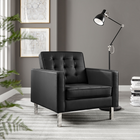 Modway - Loft Touffe Cuir végane Fauteuil - Argent noir-Pieds tubulaires en acier inoxydable
