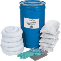 Zenith Safety – Trousses de déversement 16 gallons, pétrole seulement, avec seau en polyéthylène-Contenu : 5 remblais tubulaires (3 x 48 po), 5 coussins absorbants (8 x 18 po), 1 paire de gants en nitrile 2TG (11), 1 paire de lunettes de sécurité (taille unique), 3 sacs à déchets (26 x 36 po)
