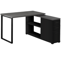 Monarch Specialties - 7433 Bureau - Noir/Dessus Gris En Coin Droit Ou Gauche-Ce bureau d'ordinateur polyvalent en forme de L avec des options d'installation à gauche ou à droite est parfait pour le bureau à domicile moderne avec son style à la mode.