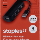 Staples - Concentrateur USB-A à 4 ports - Noir -Universel – Fonctionne avec Windows 7 et les versions ultérieures et est compatible avec les ordinateurs dotés d’un port USB-A