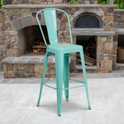 Tabouret de bar de qualité commerciale, de 30 po avec dossier en métal vert menthe pour l'intérieur et l'extérieur-Patins en caoutchouc protecteur de plancher