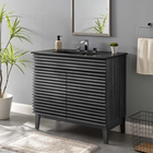 Modway - Render 36" Vanette de salle de bain - Noir charbon-Coiffeuse à grains de noyer