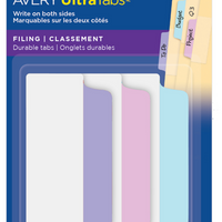 Avery -  74777 UltraTabs Onglets de Classement, Couleurs pastel, 24 onglets-UltraMarquables – Onglets en papier recouvert de plastique, marquables sur les deux côtés; compatibles avec les stylos, crayons, marqueurs et surligneurs – antimaculages