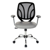 Work Smart Screen Back Task Chair With Grey Faux Leather Seat - Black and Grey-Breathable screen back with built-in lumbar support