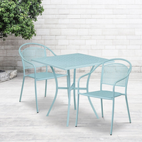 Table de jardin carrée de 28 po en acier bleu ciel et 2 chaises au dossier rond, intérieur/extérieur [CO-28SQ-03CHR2-SKY-GG]-Ensemble comprenant 1 table et 2 chaises