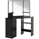 HOMCOM - Coiffeuse d'angle avec miroir - 43,7 po L x 22,1 po l x 55,6 po H - noir-Le design d’angle permet de le placer facilement dans un coin pour maximiser votre espace limité 