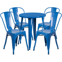 Ensemble de table ronde 24 po en métal bleu avec 4 chaises à café, intérieur/extérieur [CH-51080TH-4-18CAFE-BL-GG]-Table à café en métal