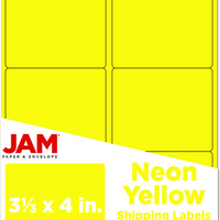 JAM Paper - Étiquettes d'adresse d'expédition - Grandes - 3 1/3 po x 4 po - jaune fluo - Paquet de 120-Emballage anglais seulement