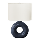 Monarch Specialties - Luminaire - 24 po H Lampe De Table - Céramique Bleue - Abat-Jour Ivoire / Crème - Contemporain - Moderne-Lampe de table contemporaine et élégante de 24 pouces, dotée d'une base en céramique bleu en forme de beignet, surmontée d'un abat-jour ovale en tissu ivoire et d'un embout rond en métal argenté