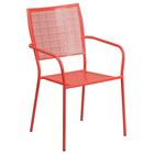 Table de jardin ronde de 35,25 po en acier corail et 4 chaises à dossier carré, intérieur/extérieur [CO-35RD-02CHR4-RED-GG]-4