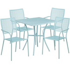 Table de jardin carrée de 28 po en acier bleu ciel et 4 chaises au dossier carré, intérieur/extérieur [CO-28SQ-02CHR4-SKY-GG]-Revêtement thermolaqué bleu ciel