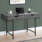 Monarch Specialties 7559 48" Computer Desk - Grey Stone-Look/Black Metal-Metal base in a black finish provides stability and includes slender metal legs that are recessed under the rectangular desktop