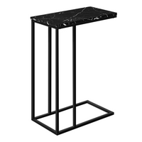 Monarch Specialties - 3763 Table D'Appoint - 25 po H/Marbre Noir/Metal Noir-Apportez une touche moderne a votre salon, bureau, chambre familiale ou taniere avec cette table d'appoint en forme de C