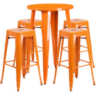 Ensemble de table bar ronde en métal orange avec 4 tabourets carrés, intérieur/extérieur, 24 po (CH-51080BH-4-30SQST-OR-GG)-Ensembles pour l’intérieur et l’extérieur