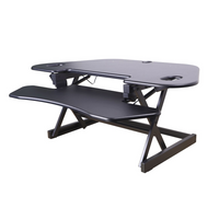 Rocelco 46" Corner Adjustable Desk Riser w/4AC+2USB - 1 USB-C - Black-The Rocelco CARB-46-ACUSB raises to 18" and lowers down to 5" above the surface it sits on. 