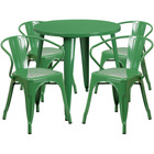 Ensemble avec table ronde en métal de 30 po et 4 sièges à accoudoirs, intérieur/extérieur, vert (CH-51090TH-4-18ARM-GN-GG)-Ensembles d’intérieur et d’extérieur