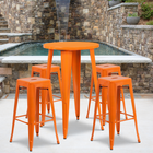 24'' Round Orange Metal Indoor-Outdoor Bar Table Set with 4 Square Seat Backless Barstools (CH-51080BH-4-30SQST-OR-GG)-24"W x 24"D x 41"H