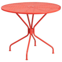 Table de jardin ronde de 35,25 po en acier corail, intérieur/extérieur [CO-7-RED-GG]-Table de jardin