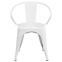 Flash Furniture White Metal Indoor-Outdoor Chair with Arms-Stackable Bistro Style Chair