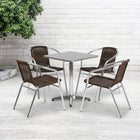 Flash Furniture – Table carrée de 23,5 po en aluminium avec 4 sièges en rotin, intérieur/extérieur (TLH24SQ020CHR4)-Pour utilisation commerciale