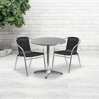 Flash Furniture – Table ronde de 27,5 po en aluminium/2 chaises en rotin noir, intérieur/extérieur (TLH-ALUM-28RD-020BKCHR2-GG)-Aluminium, noir