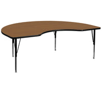 Flash Furniture 48''W x 72''L Kidney Shaped Activity Table with Thermal Fused Top and Height Adjustable Pre-School Legs, Oak-Oak Laminate