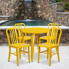 Table ronde de 30 po en métal avec 4 chaises à dossier à lattes verticales, int./ext., jaune (CH-51090TH-4-18VRT-YL-GG)-29,50 haut. x 30 larg. x 30 prof. (po)