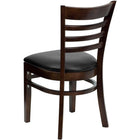 Chaise de restaurant en bois à traverses horizontales, fini noyer, siège en vinyle noir (XUDGW5LADWALBKV)-Siège rembourré en vinyle noir