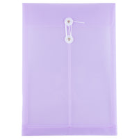 JAM Paper Enveloppes en plastique, ouv. au sommet, ferm. à bouton et ficelle, 10 1/2 x 14 1/2 po, lilas, paq./12-Lilas