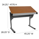 Flash Furniture – Table à dessin ajustable avec structure en étain, cerisier-Plateau de fournitures sous la surface de travail