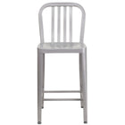 Tabouret de comptoir en métal à dossier à lattes verticales, intérieur/extérieur, hauteur de 24 po, argenté (CH-61200-24-SIL-GG)-Tabouret de comptoir moderne style industriel