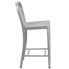 Tabouret de comptoir en métal à dossier à lattes verticales, intérieur/extérieur, hauteur de 24 po, argenté (CH-61200-24-SIL-GG)-Dossier à traverses verticales