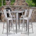 Ensemble de table bar ronde en métal argenté avec 4 tabourets à café, intérieur/extérieur, 24 po [CH-51080BH-4-30CAFE-SIL-GG]-24 larg. x 24 prof. x 41 haut. (po)